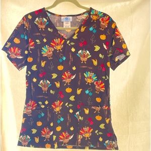Thanksgiving Themed Woman’s Scrub Top